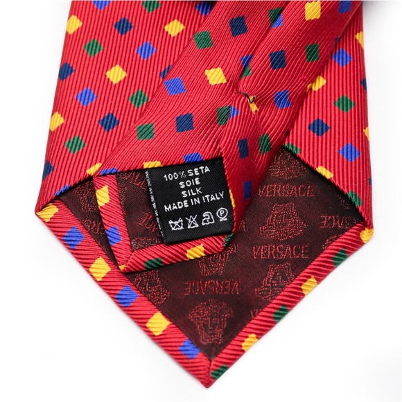 VERSACE Geometric Motif Silk Tie in Red/Mulitcolour - Picture 6 of 6